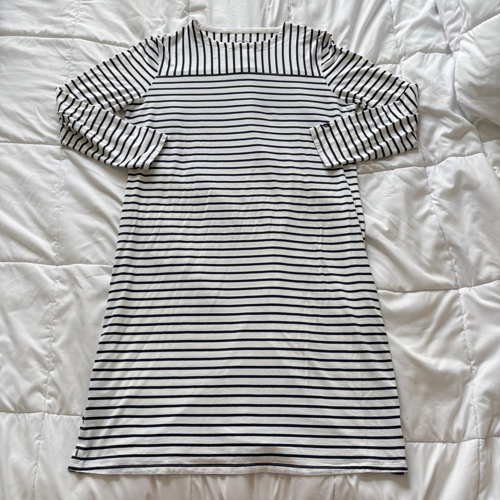 Coolibar Panorama Dress XL Navy White Striped UPF 50+ Long Sleeve Cotton Beach